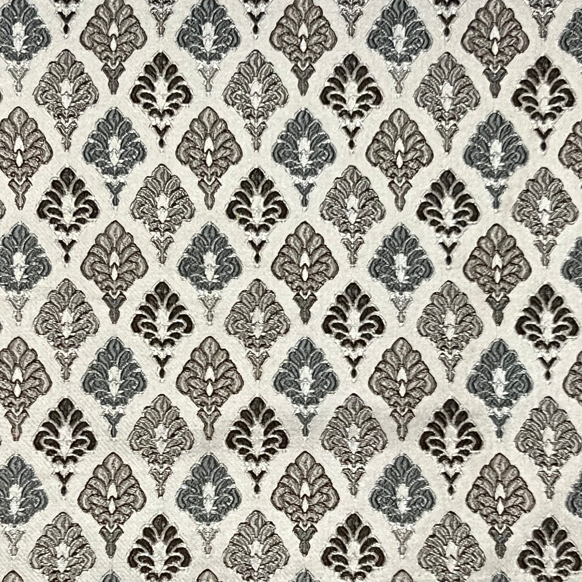 Damask Motifs representing Mughal Chandelier design in beige background with Gray design