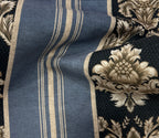 Decorative fabric with floral patterns in a striped design with Midnight Pewter  background