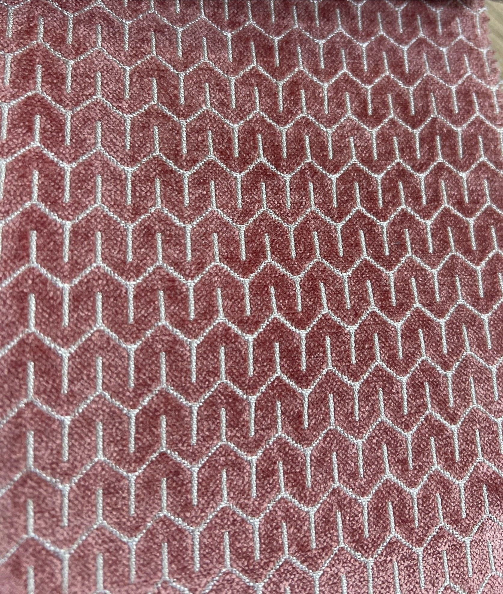 Rouge chenille fabric weave detail – premium upholstery material by Decora Furnishings