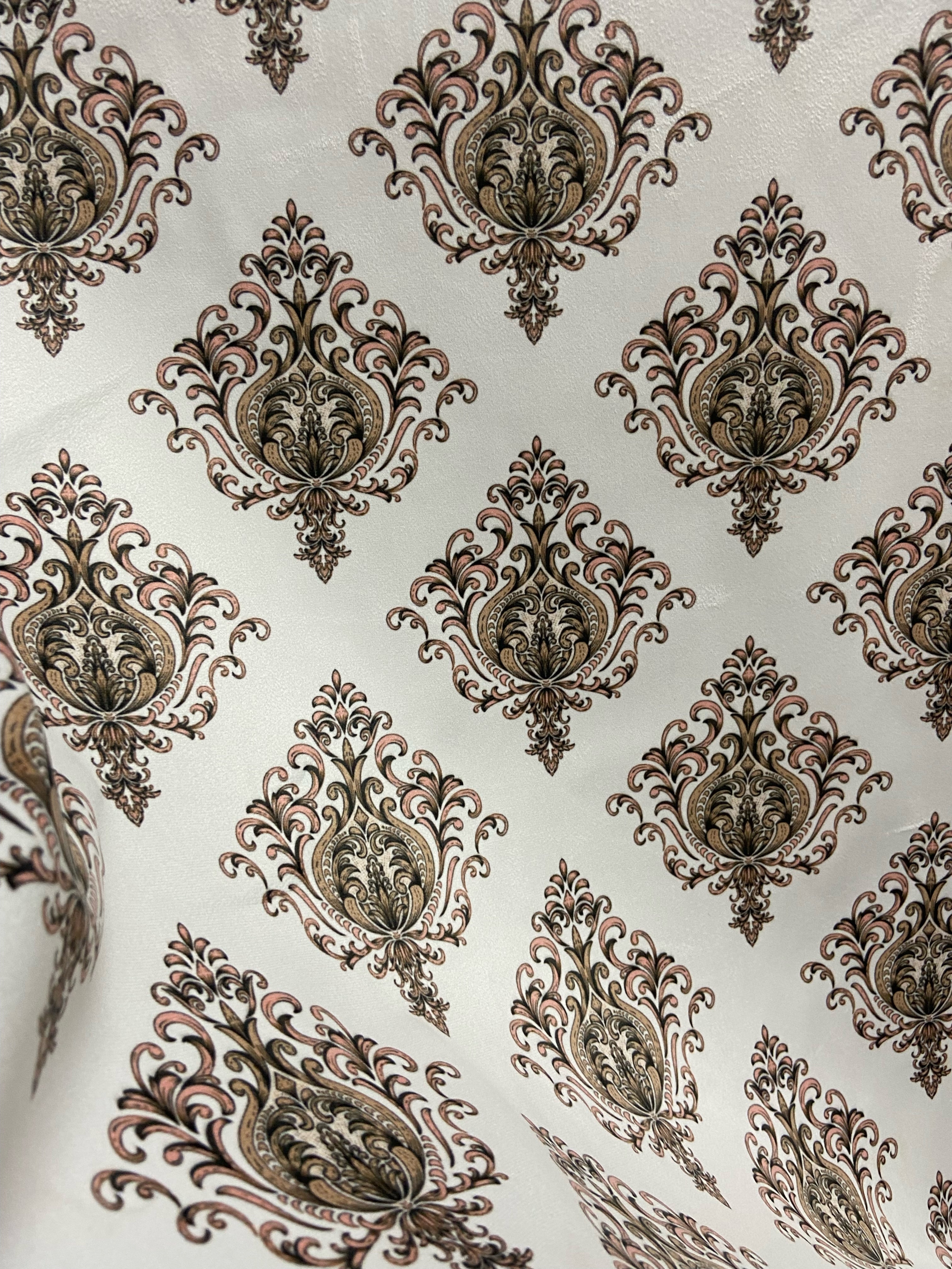 Decorative pattern of Pink medallions of taupe background