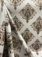 Decorative pattern of Pink medallions of taupe background