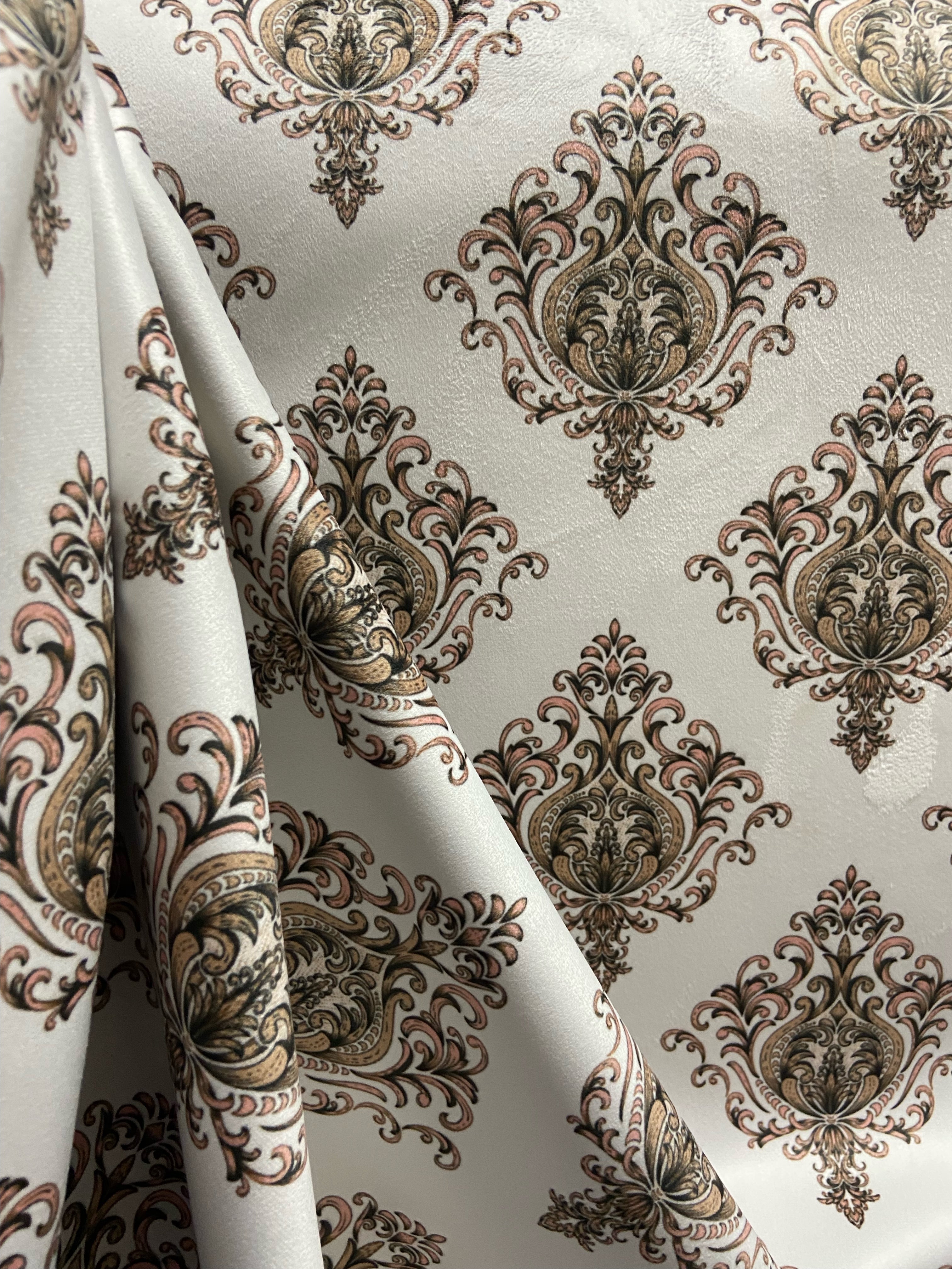Decorative pattern of Pink medallions of taupe background