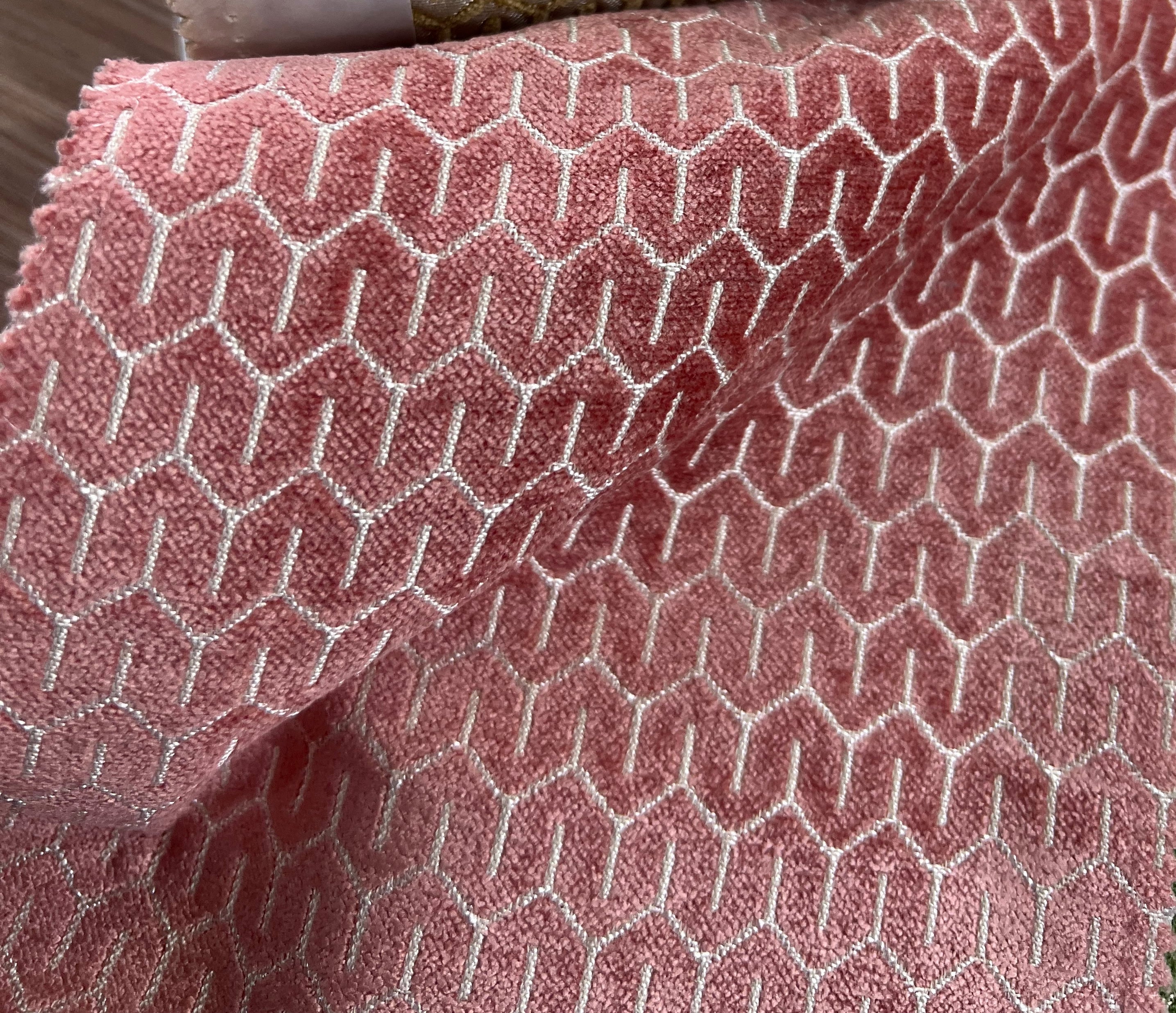 Rouge jacquard fabric surface pattern – polyester cotton viscose blend, sold by the metre yard