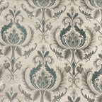 Sapphire blue damask upholstery fabric by the yard, close-up pattern view