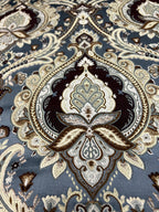Decorative Baroque Paisley Medallion Damask Fabric on Blue background