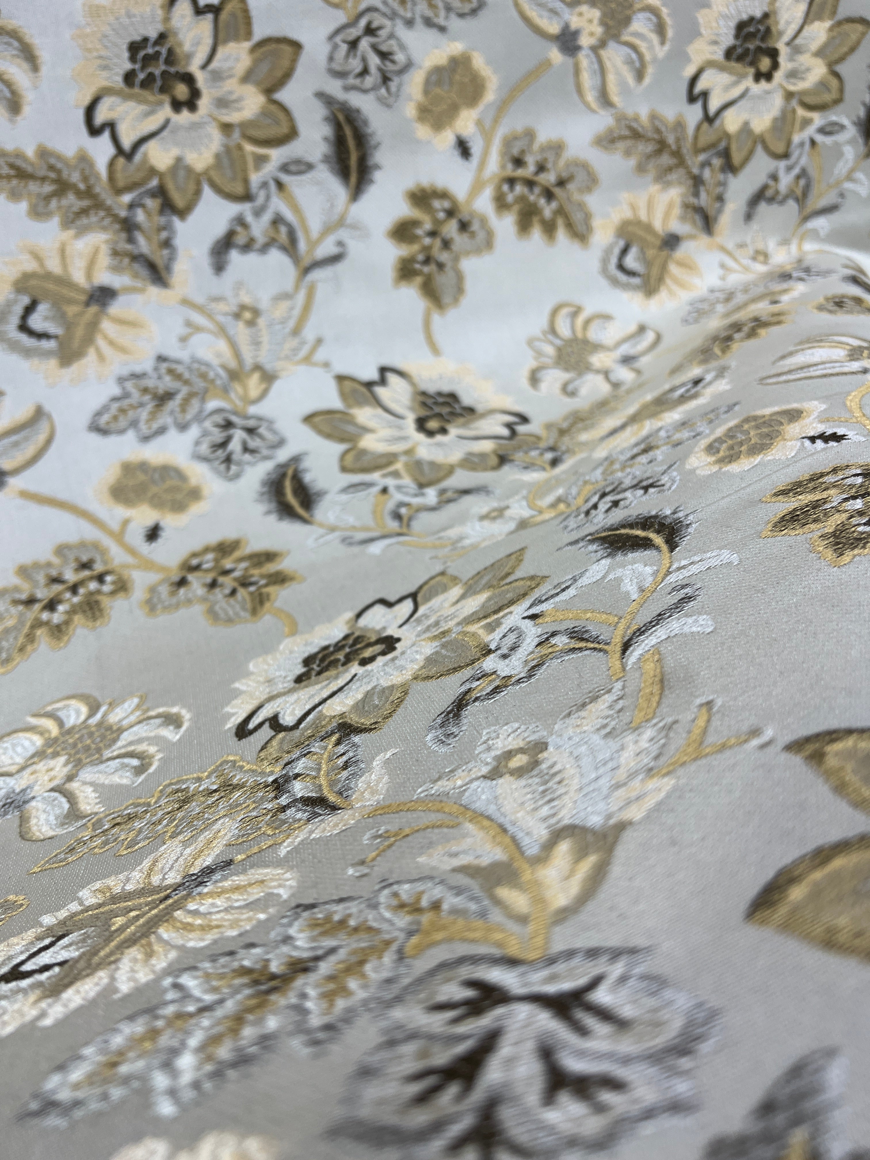 Floral embroidery pattern on jacquard fabric Gold Color
