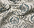 Sapphire blue damask fabric by the yard, full pattern layout view