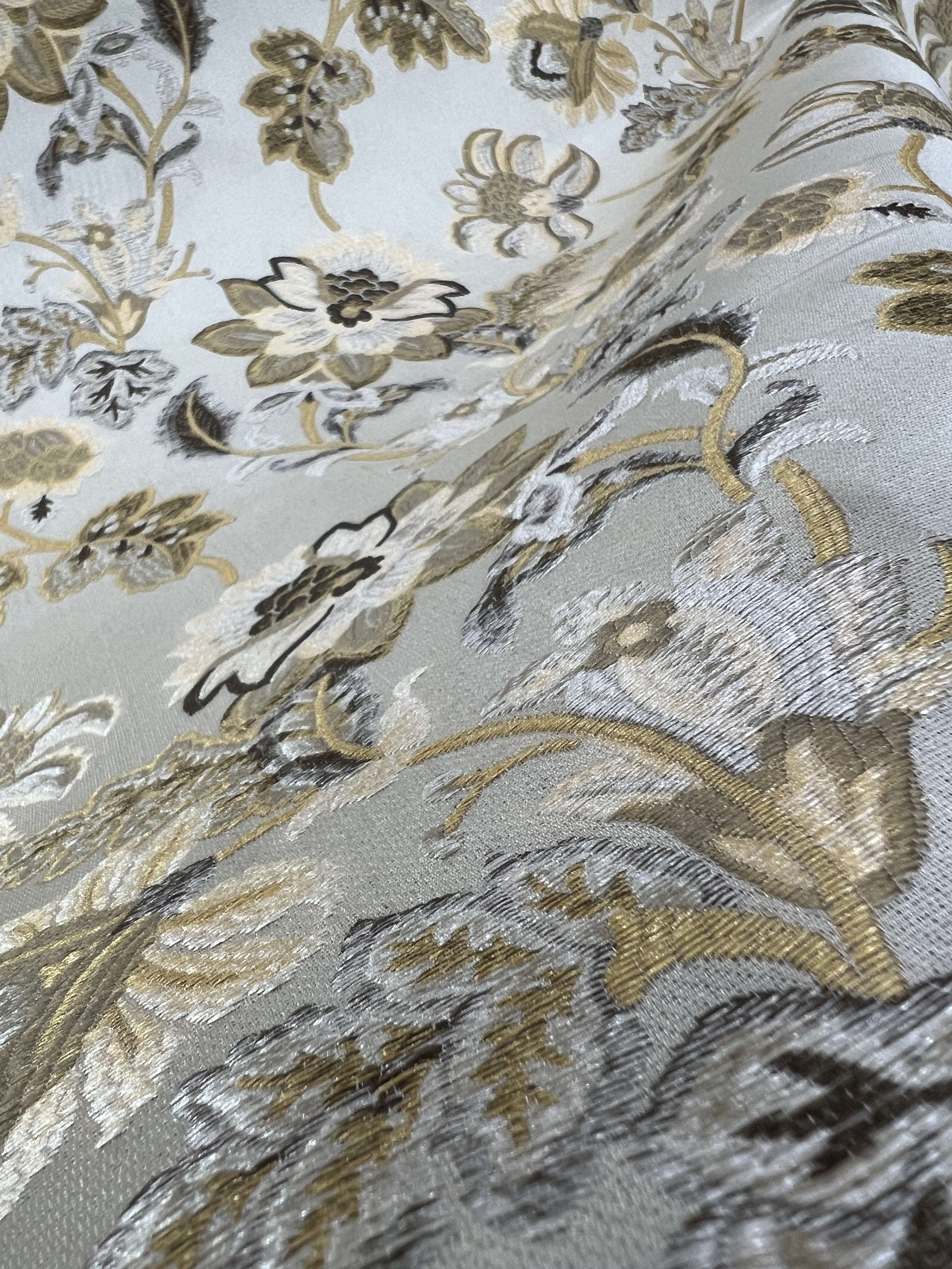 Floral embroidery pattern on jacquard fabric Gold Color