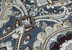 Decorative Baroque Paisley Medallion Damask Fabric on Blue background