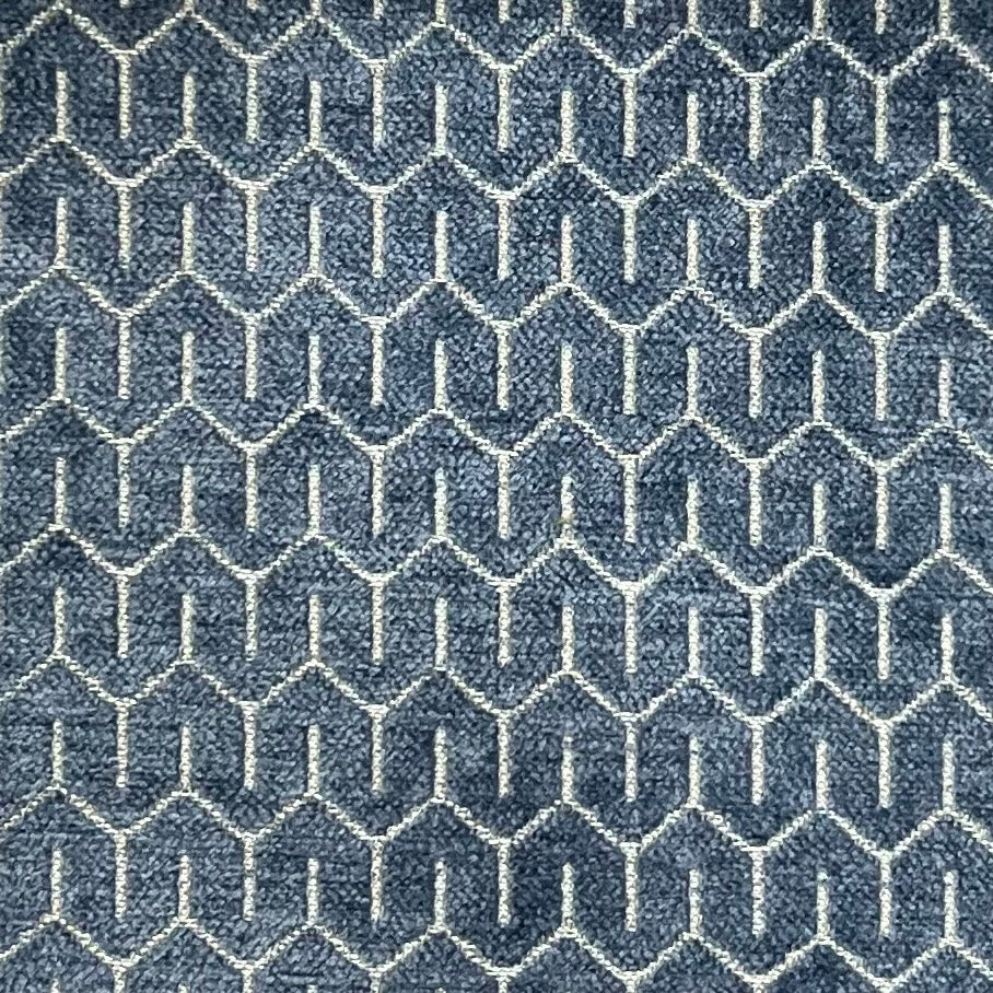 Denim Blue chenille jacquard upholstery fabric close-up texture – 569 GSM, 54 inch wide