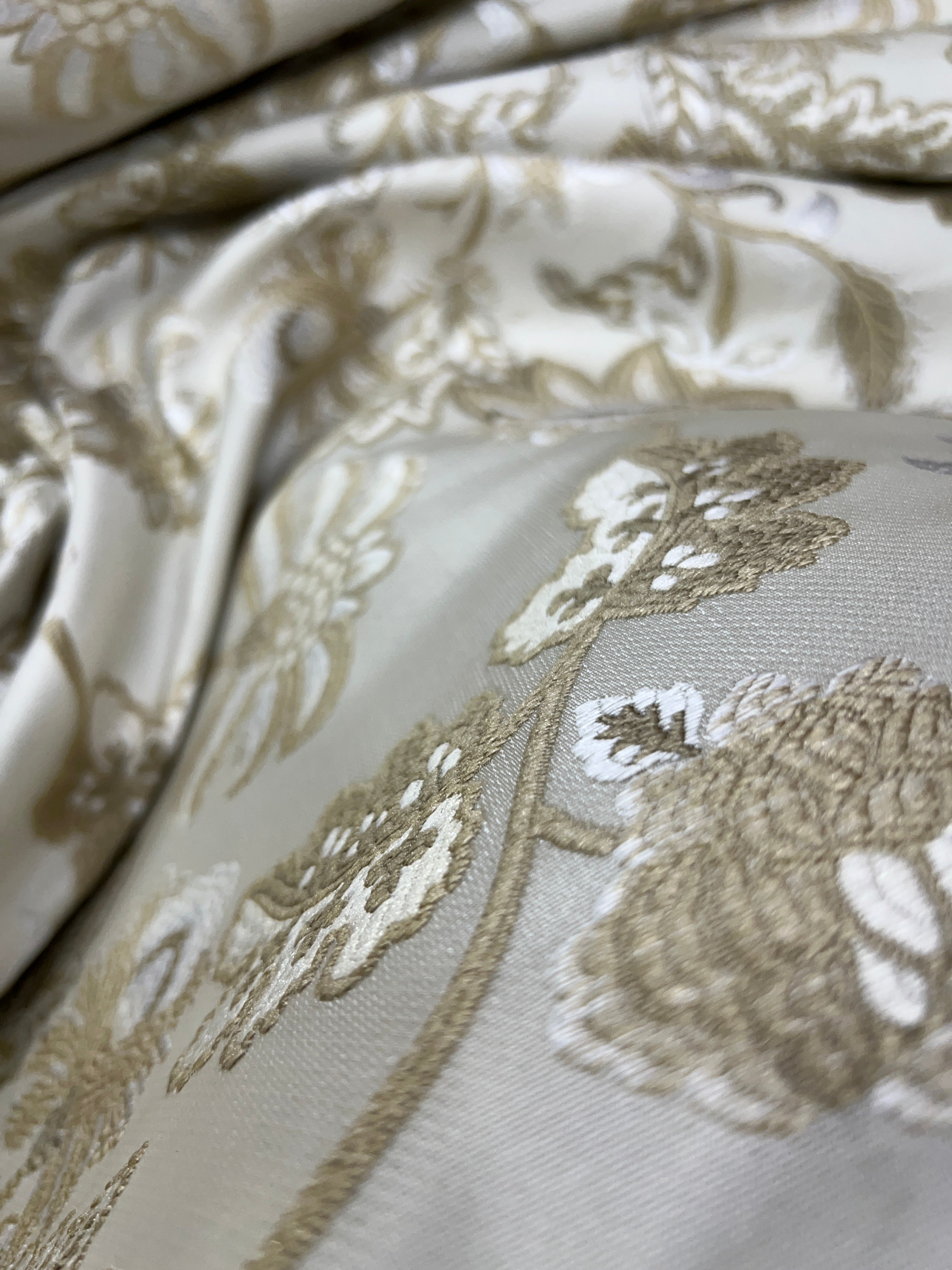 Floral embroidery pattern on jacquard fabric Cream Color