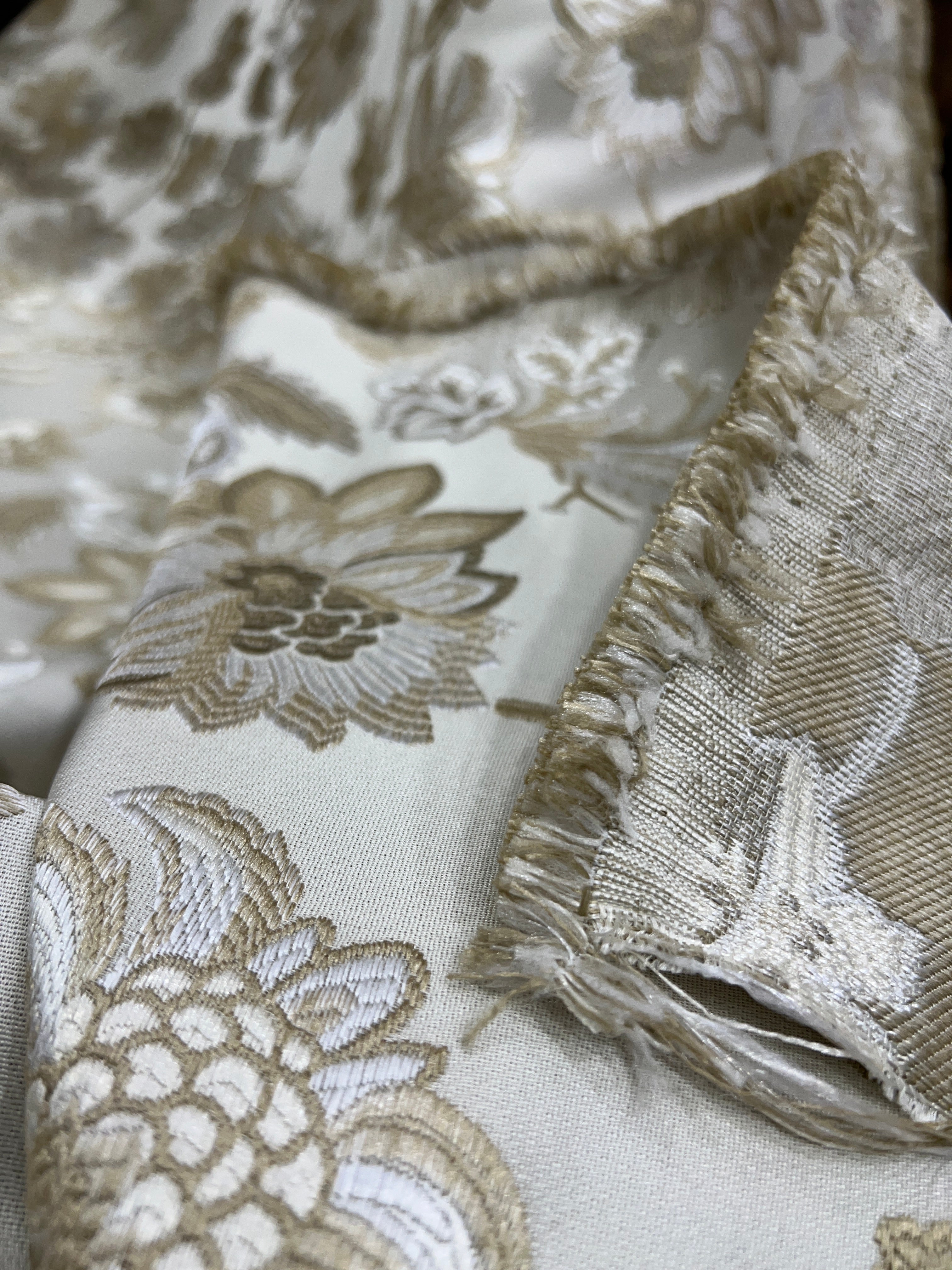 Floral embroidery pattern on jacquard fabric Cream Color