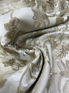 Floral embroidery pattern on jacquard fabric Cream Color