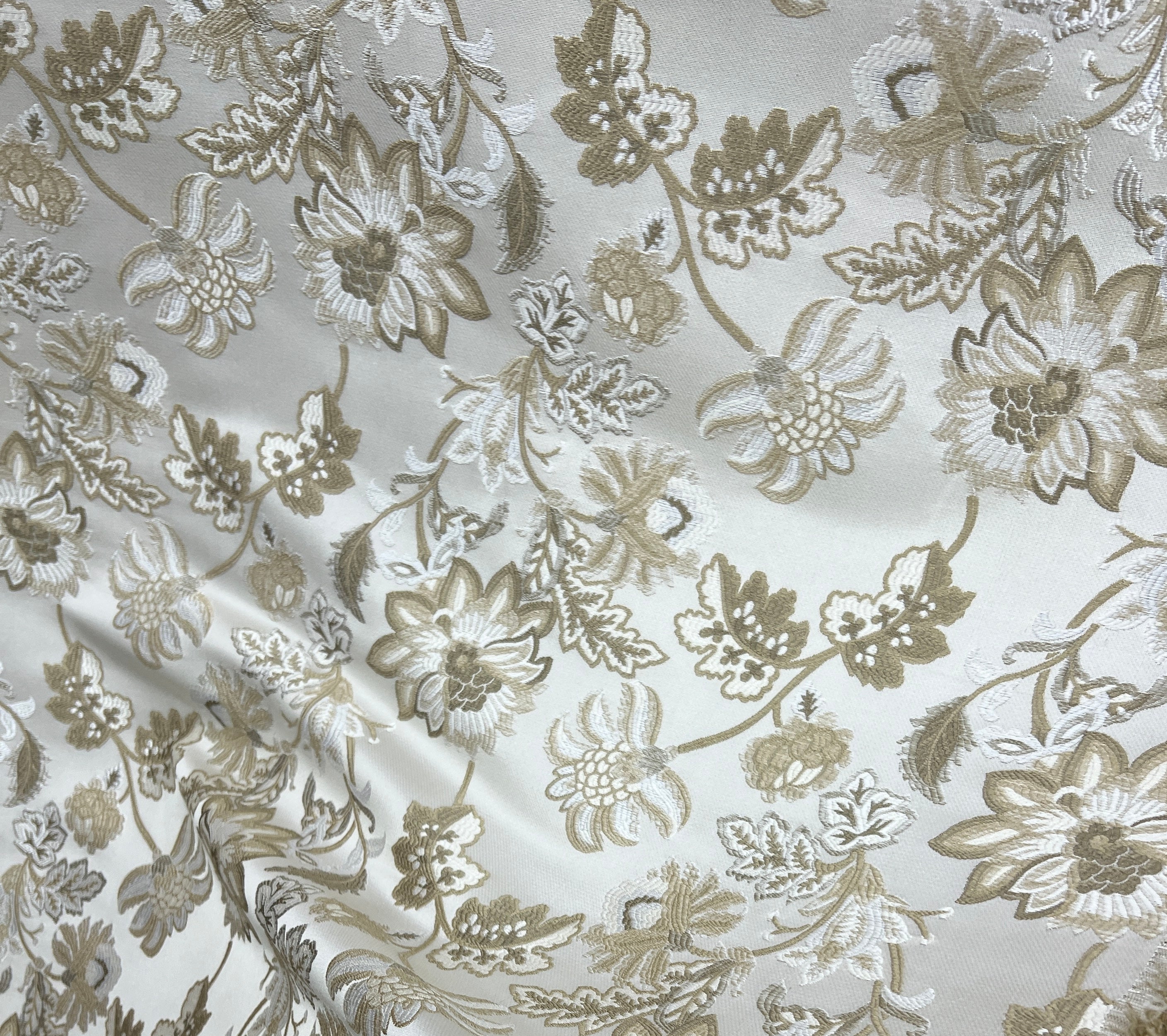 Floral embroidery pattern on jacquard fabric Cream Color