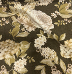 Floral pattern with white and beige flowers on a Olive background