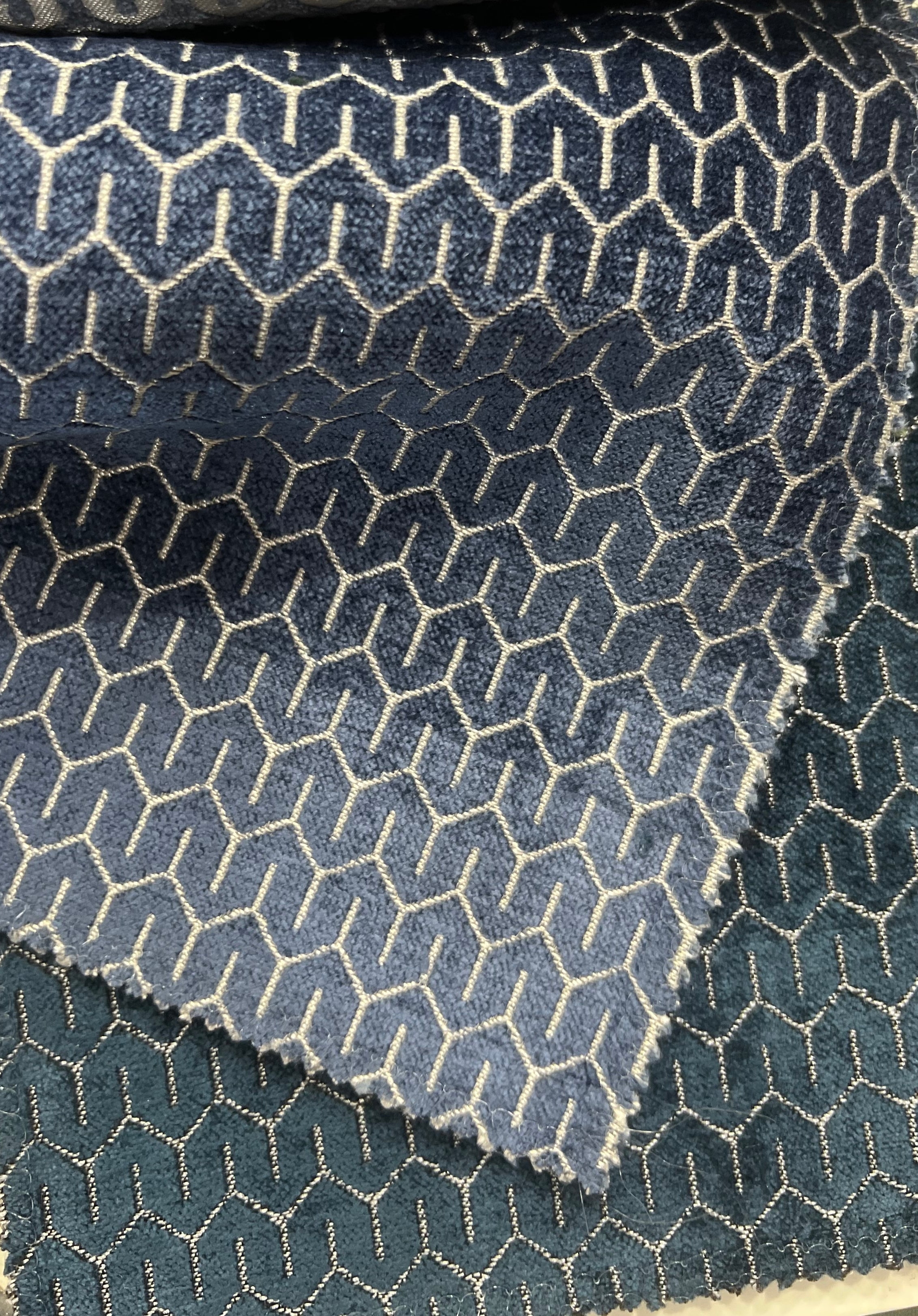 Royal Blue jacquard fabric surface pattern – polyester cotton viscose blend, sold by the metre