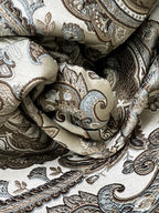Decorative Baroque Paisley Medallion Damask Fabric on Chocolate background