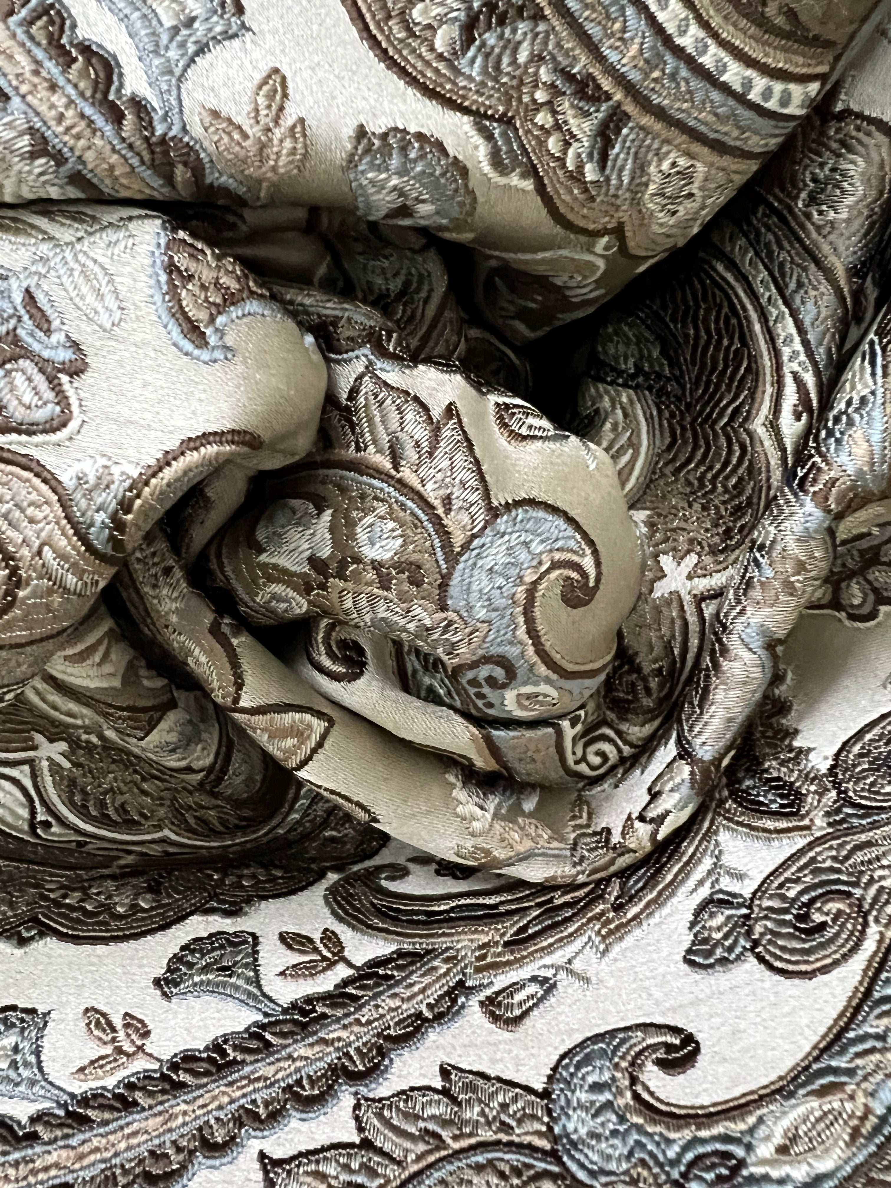 Decorative Baroque Paisley Medallion Damask Fabric on Chocolate background