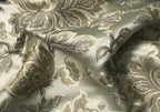 Gold floral jacquard fabric by the yard, full pattern layout view.