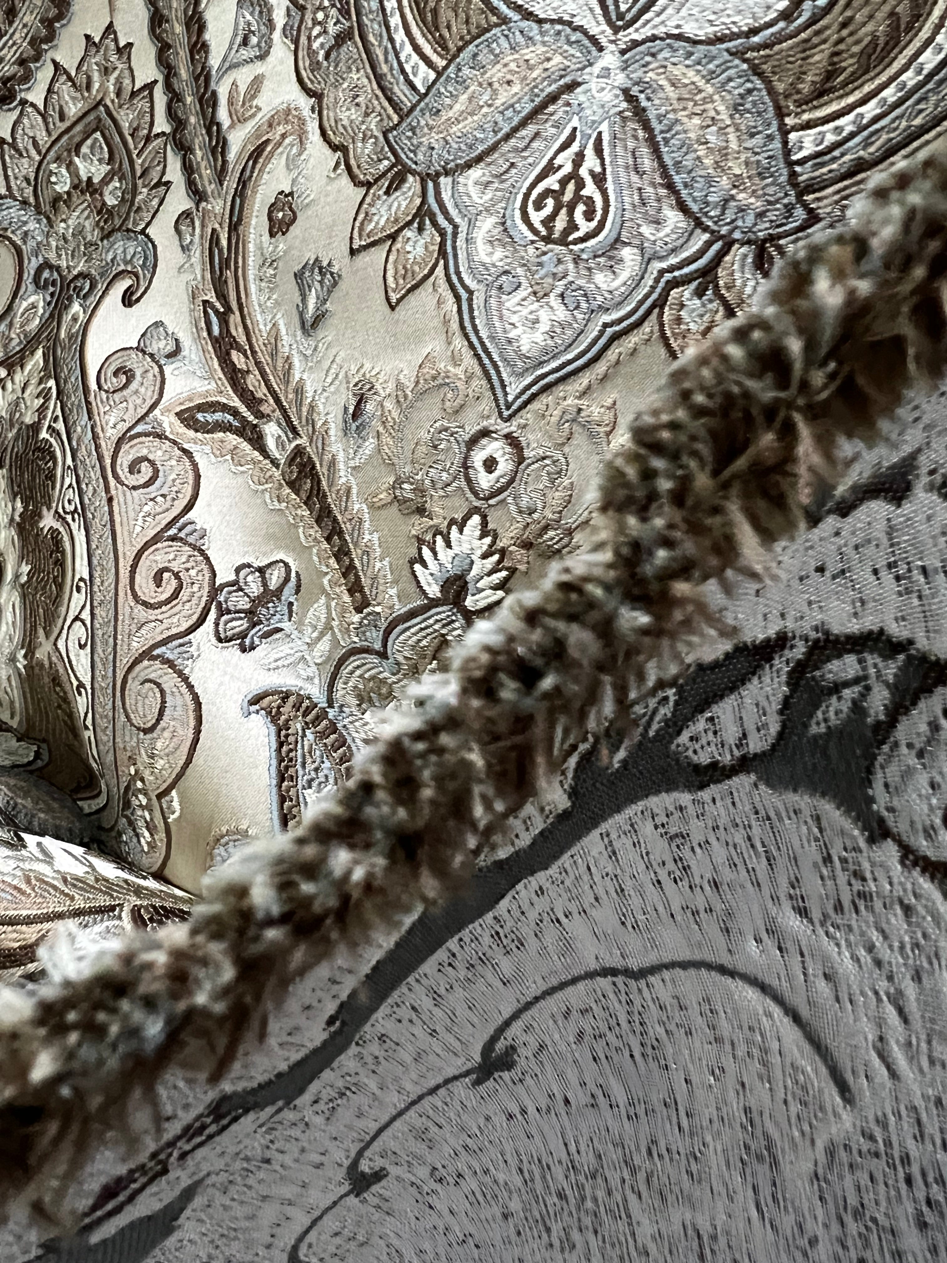 Decorative Baroque Paisley Medallion Damask Fabric on Chocolate background
