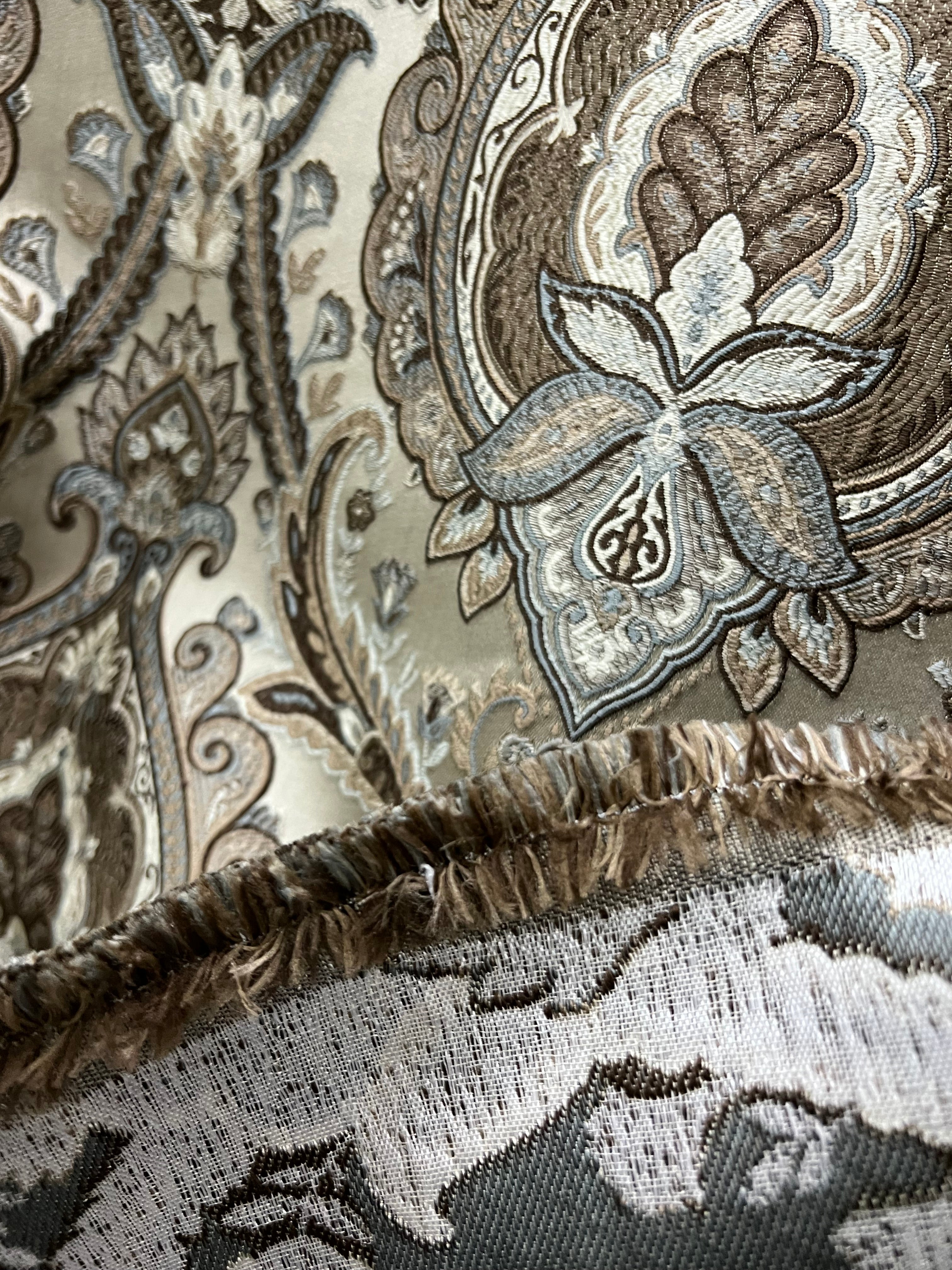 Decorative Baroque Paisley Medallion Damask Fabric on Chocolate background