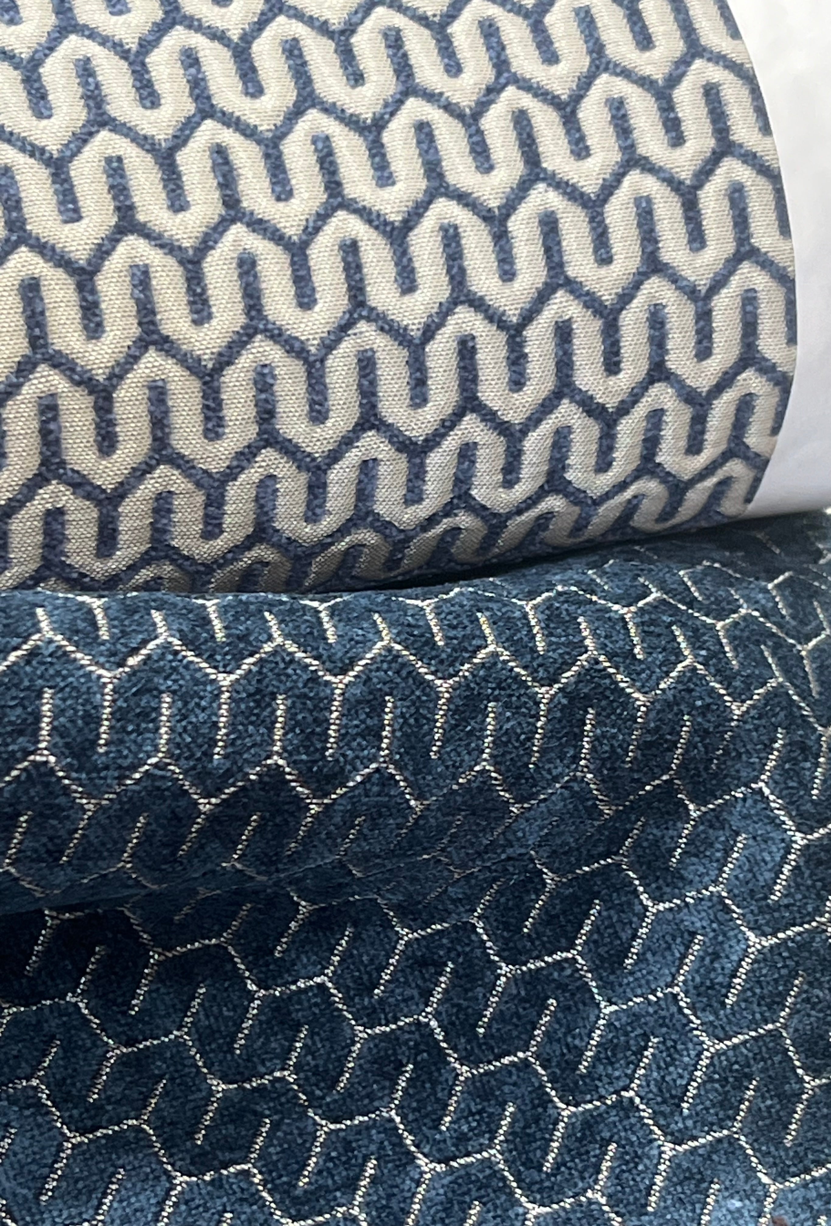 Navy Blue chenille fabric weave detail – premium upholstery material by Decora Furnishings