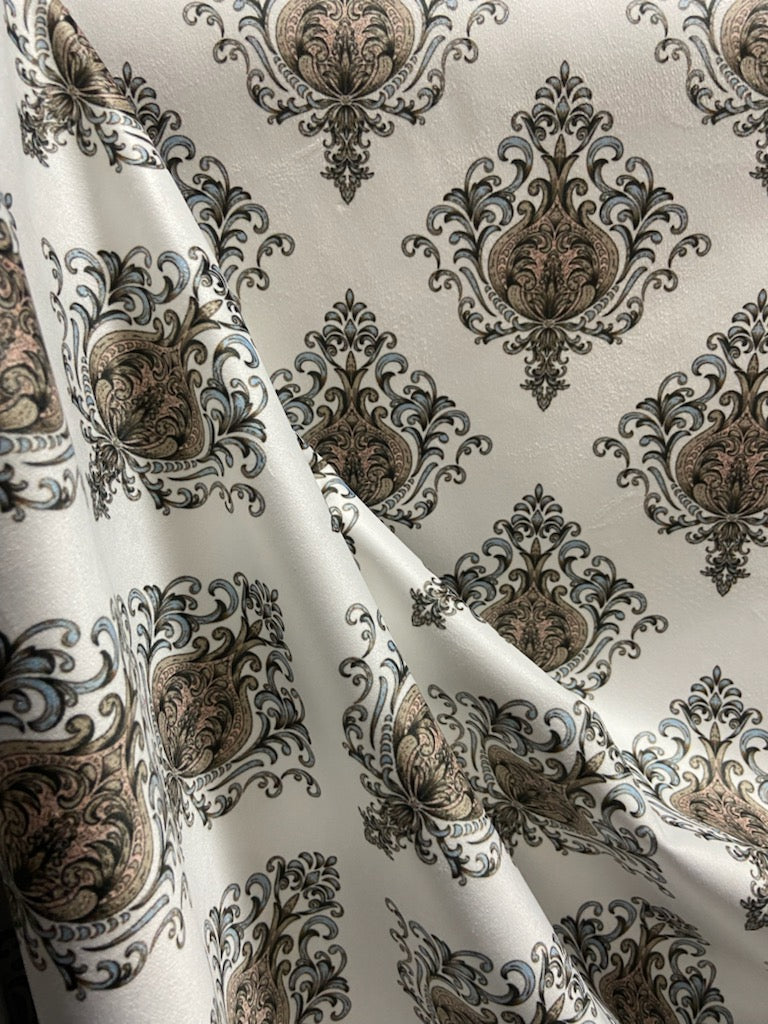 Decorative pattern of Blue medallions of taupe background