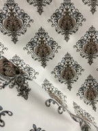Decorative pattern of Blue medallions of taupe background