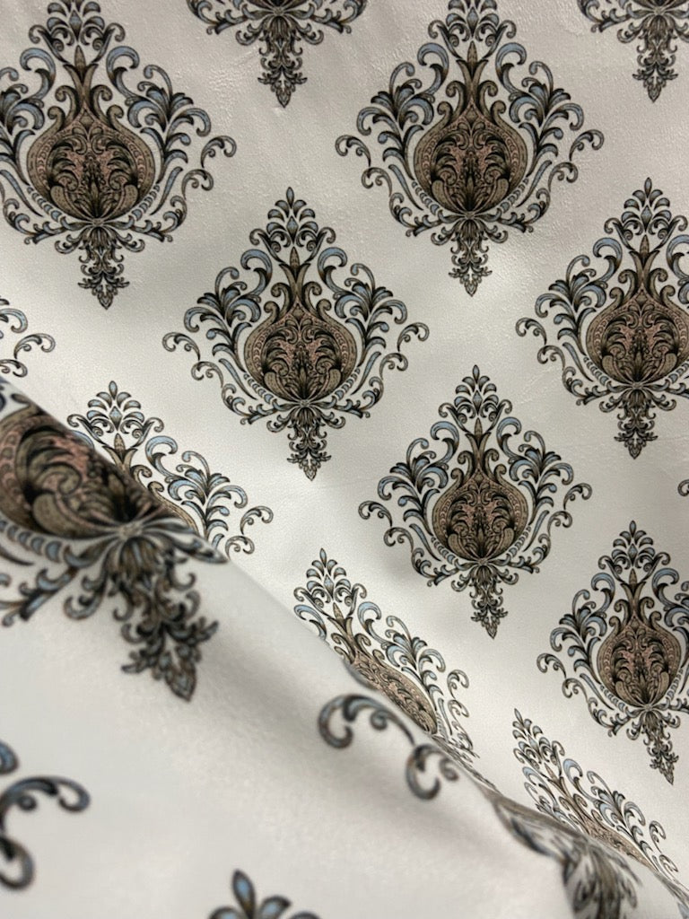 Decorative pattern of Blue medallions of taupe background
