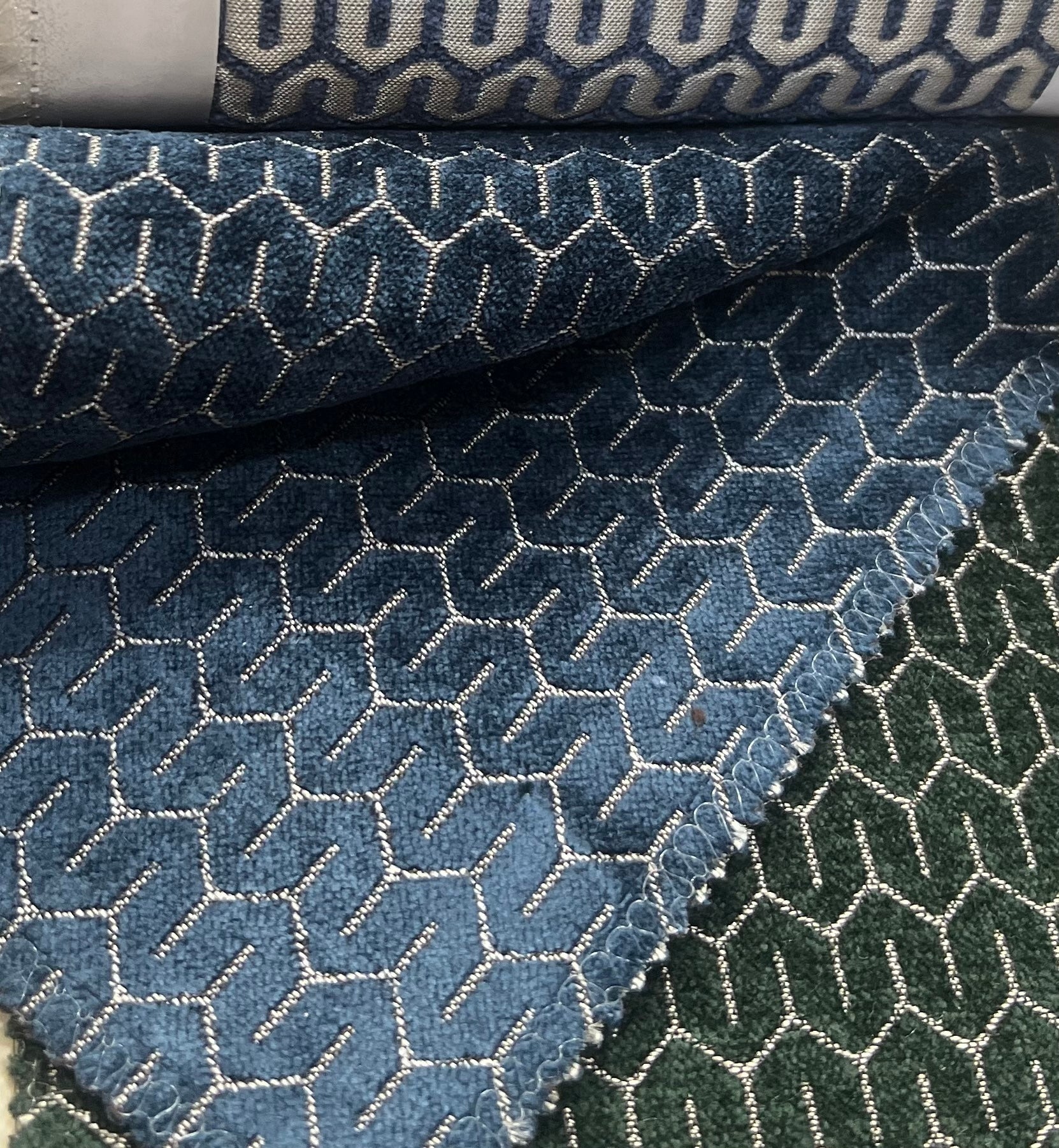 Navy Blue jacquard fabric surface pattern – polyester cotton viscose blend, sold by the metre