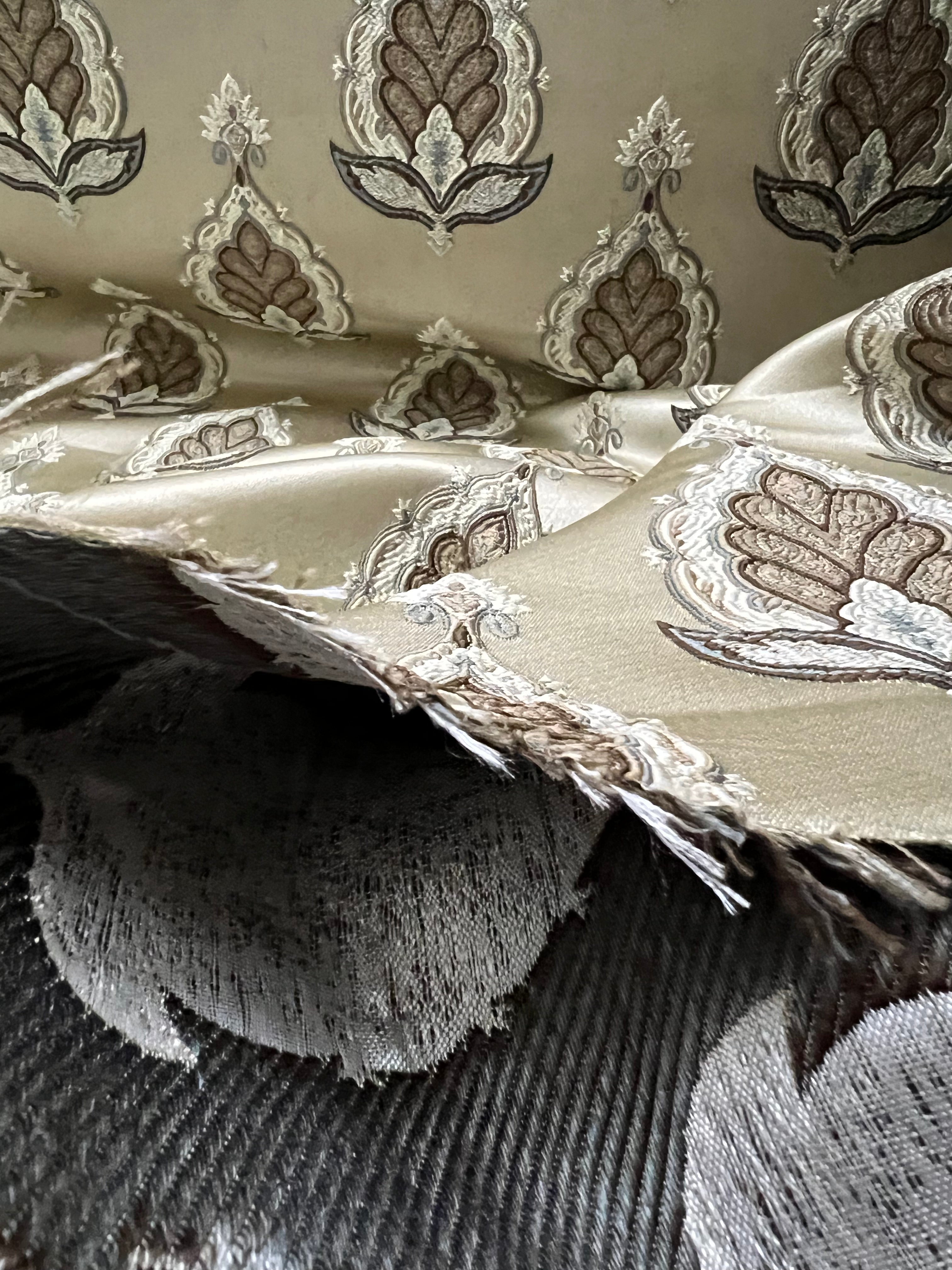 Patterned fabric with decorative Medallion Motif design on a Beige background