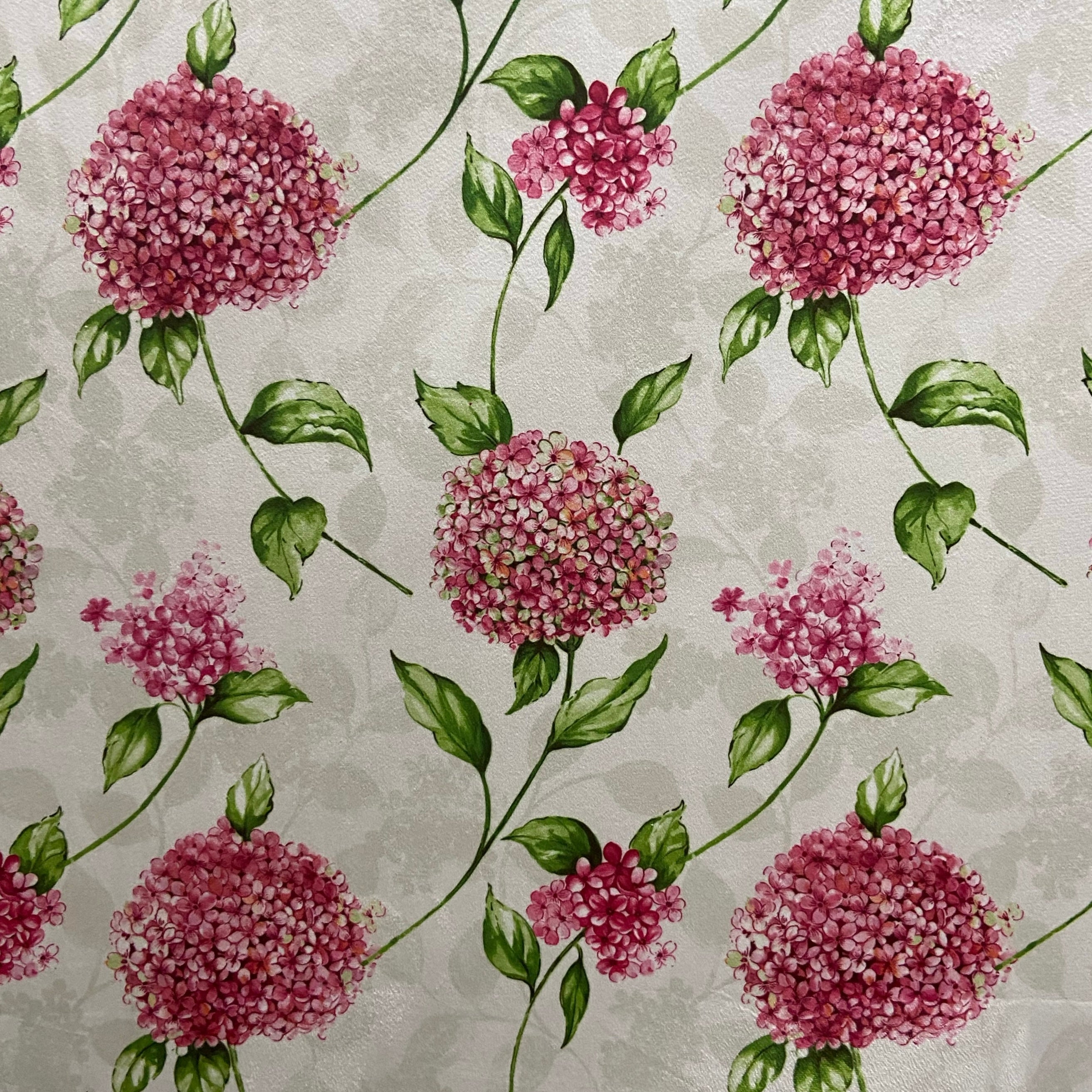 Pattern of Pink Hydrangea on taupe background