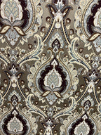 Decorative Baroque Paisley Medallion Damask Fabric on Brownish Maroon background