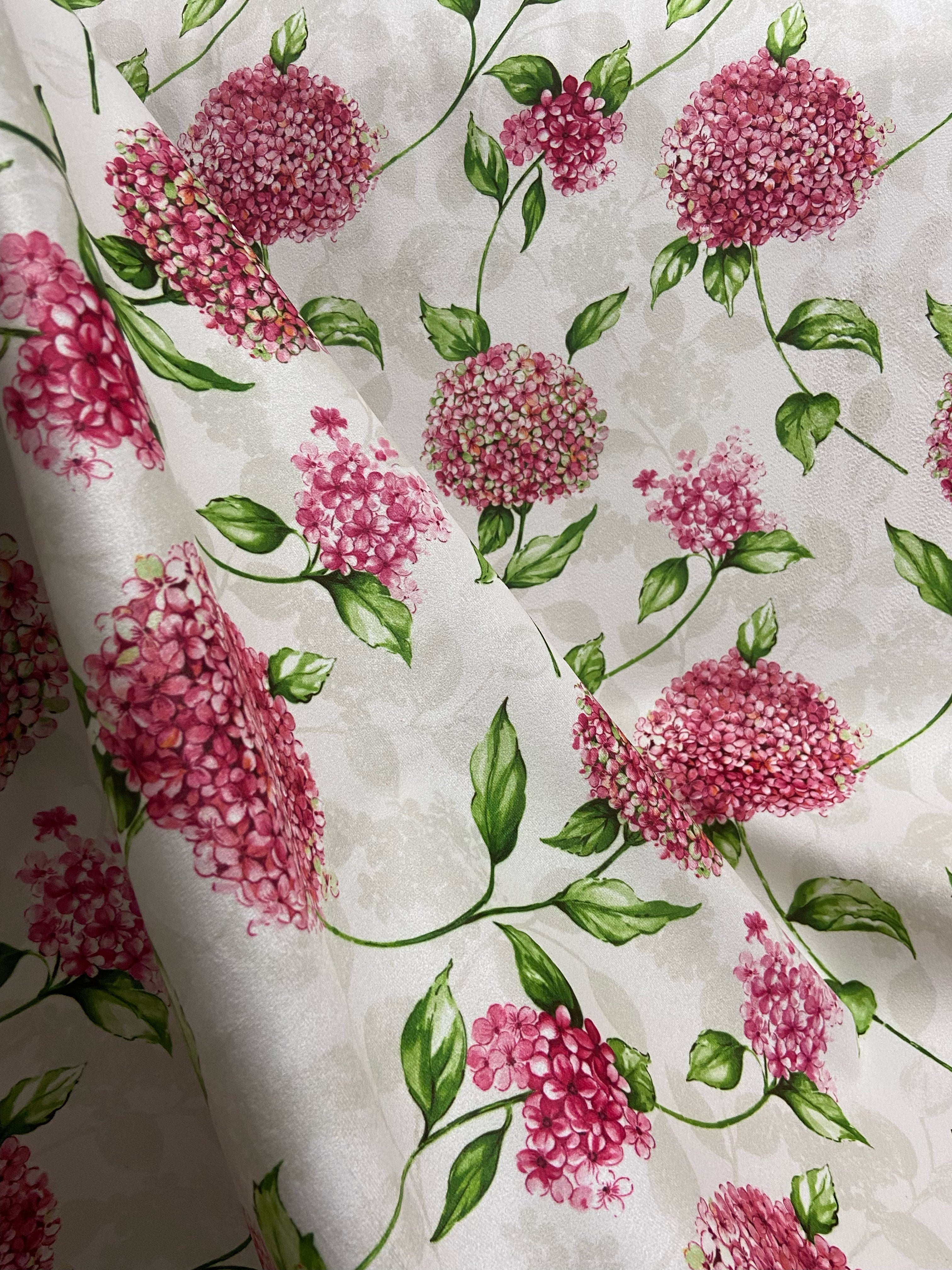 Pattern of Pink Hydrangea on taupe background