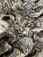 Decorative Baroque Paisley Medallion Damask Fabric on Brownish Maroon background