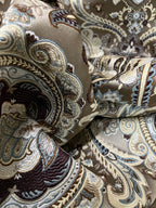 Decorative Baroque Paisley Medallion Damask Fabric on Brownish Maroon background
