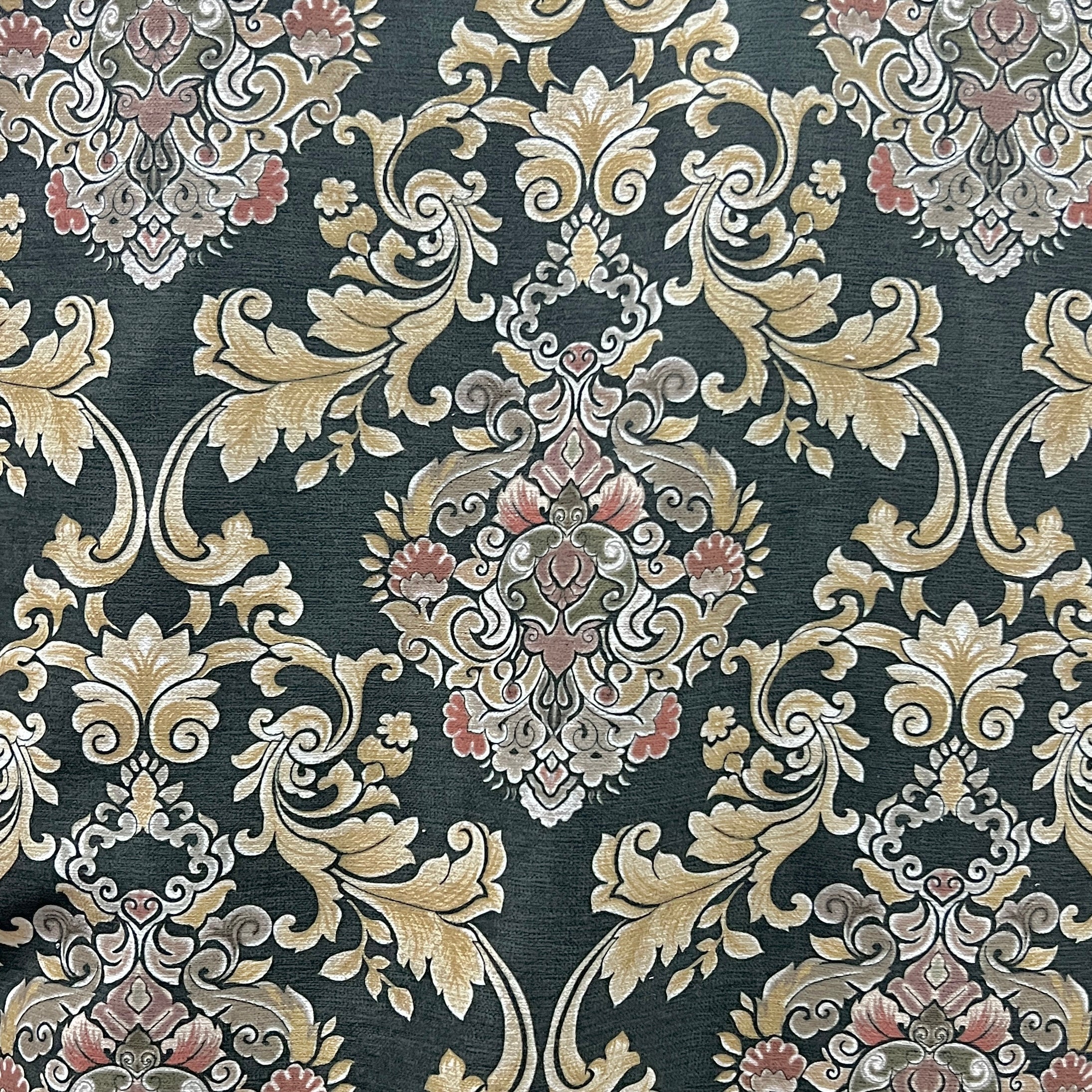 Decorative pattern with intricate floral Damask designs on a Emerald Gold background