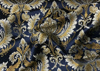 Navy damask fabric by the yard, full pattern layout view