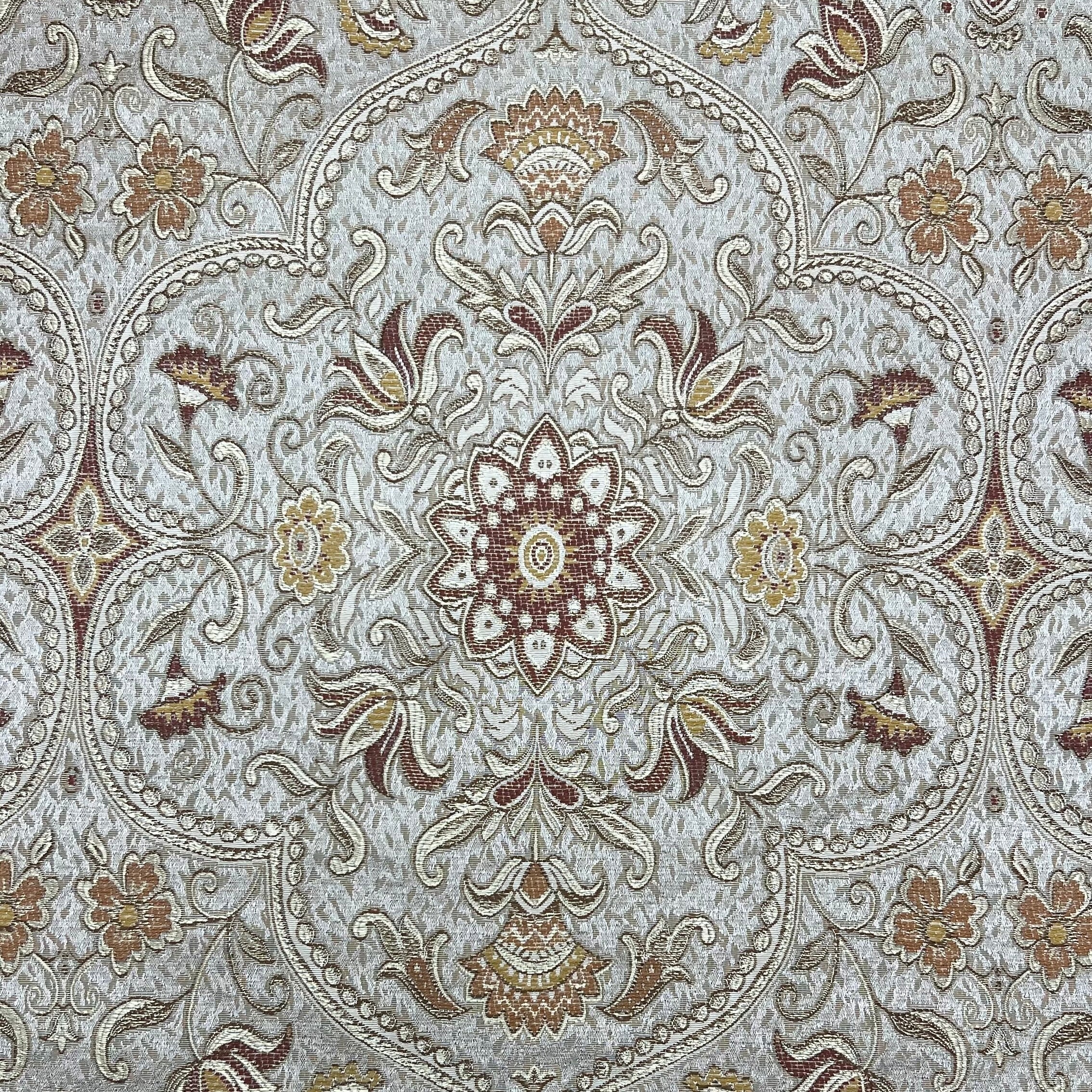 Royale Kasbah Ornate Silver with Rust Moroccan jacquard fabric for upholstery drapery sold by the yard