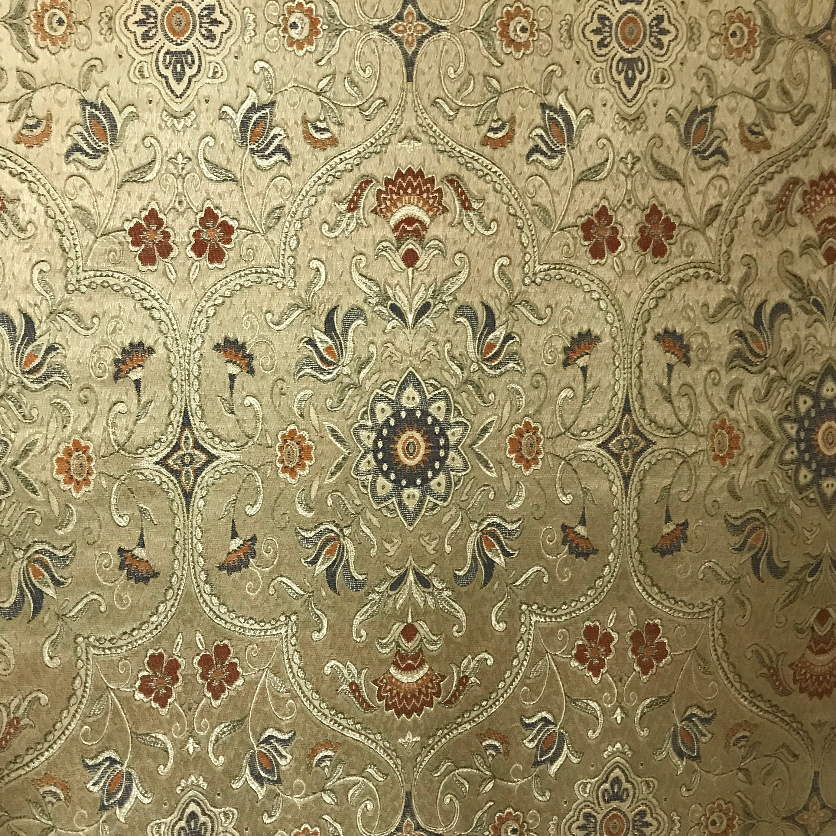 Royale Kasbah Ornate Gold with Blue Moroccan jacquard fabric for upholstery drapery sold by the yard