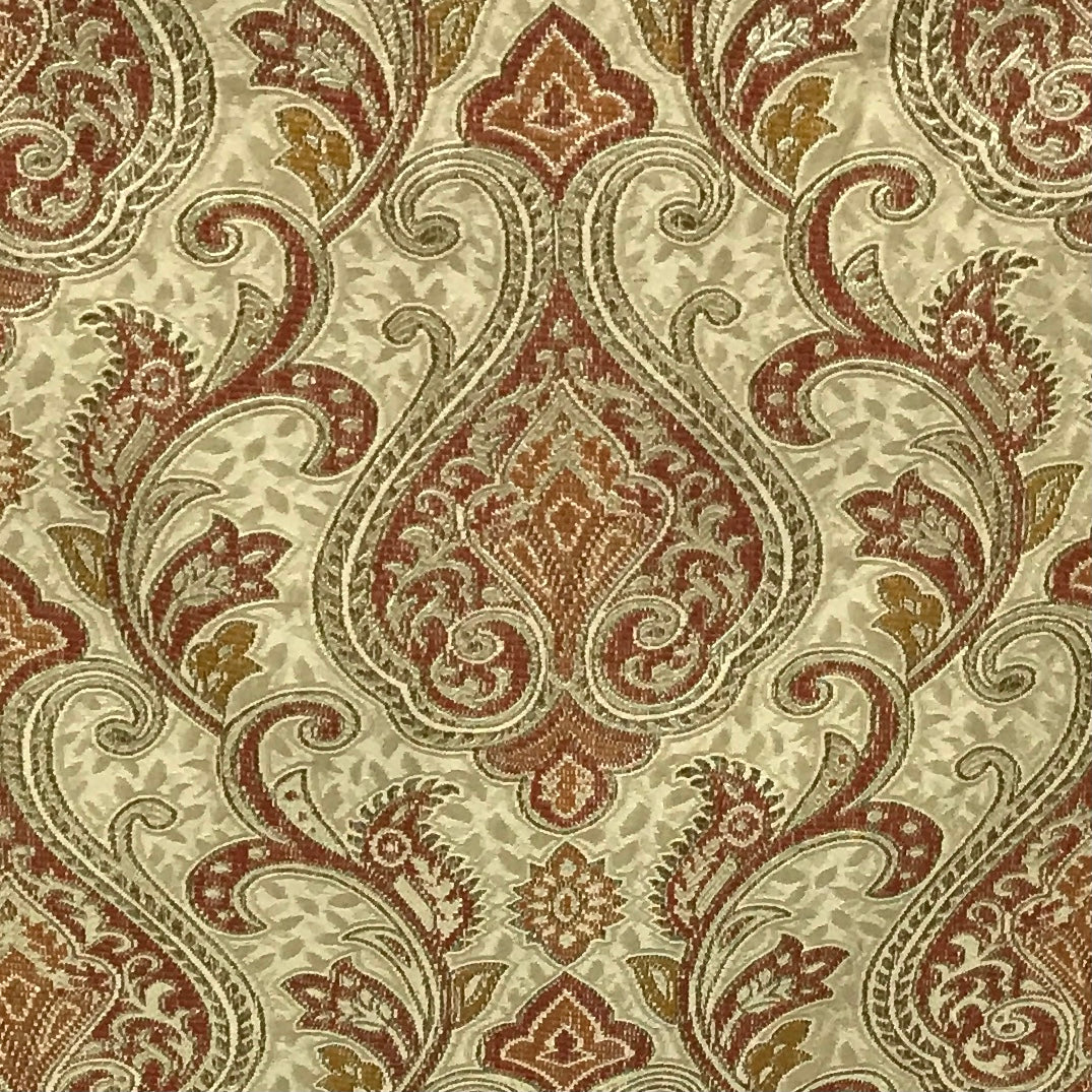 Versailles Medina Gold with Rust vintage damask jacquard full pattern upholstery drapery sold by the yard