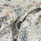 Royale Kasbah Ornate Silver with Blue jacquard fabric for sofa couch reupholstery rich weave close-up