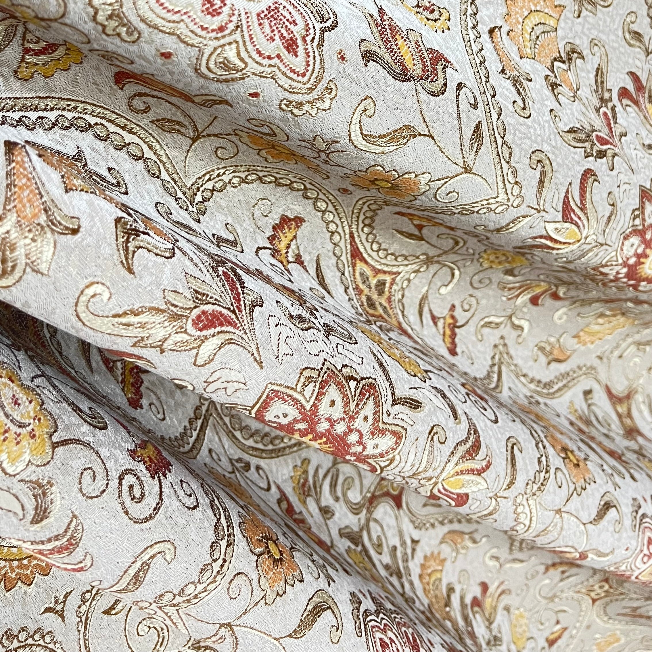 Royale Kasbah Ornate Silver with Rust jacquard fabric for sofa couch reupholstery rich weave close-up
