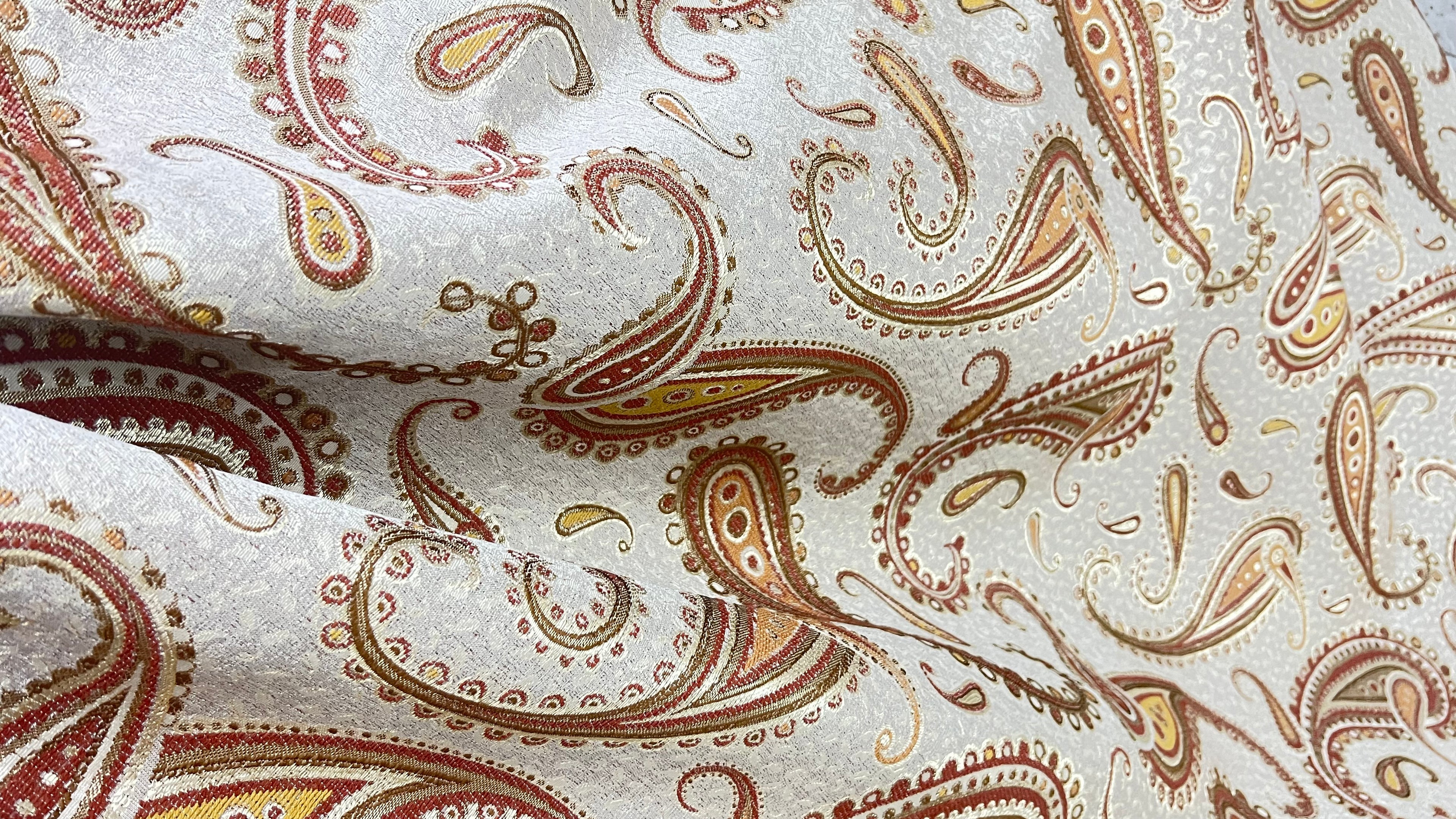 Sultana Paisley Red jacquard fabric for sofa couch reupholstery rich paisley weave close-up