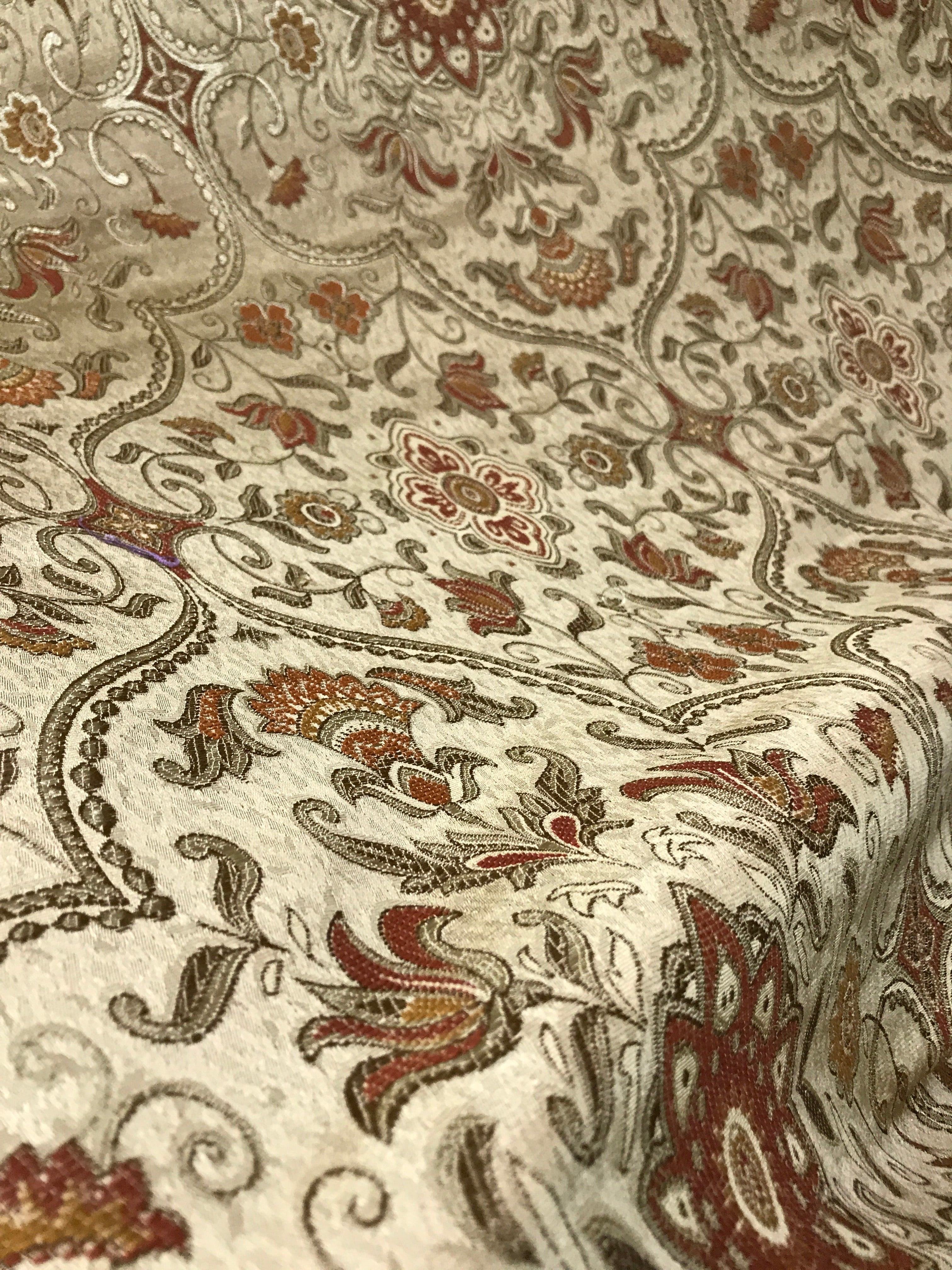 Royale Kasbah Ornate Gold with Rust jacquard fabric for sofa couch reupholstery rich weave close-up