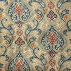 Versailles Medina Gold with Blue damask jacquard fabric for sofa couch reupholstery rich weave close-up