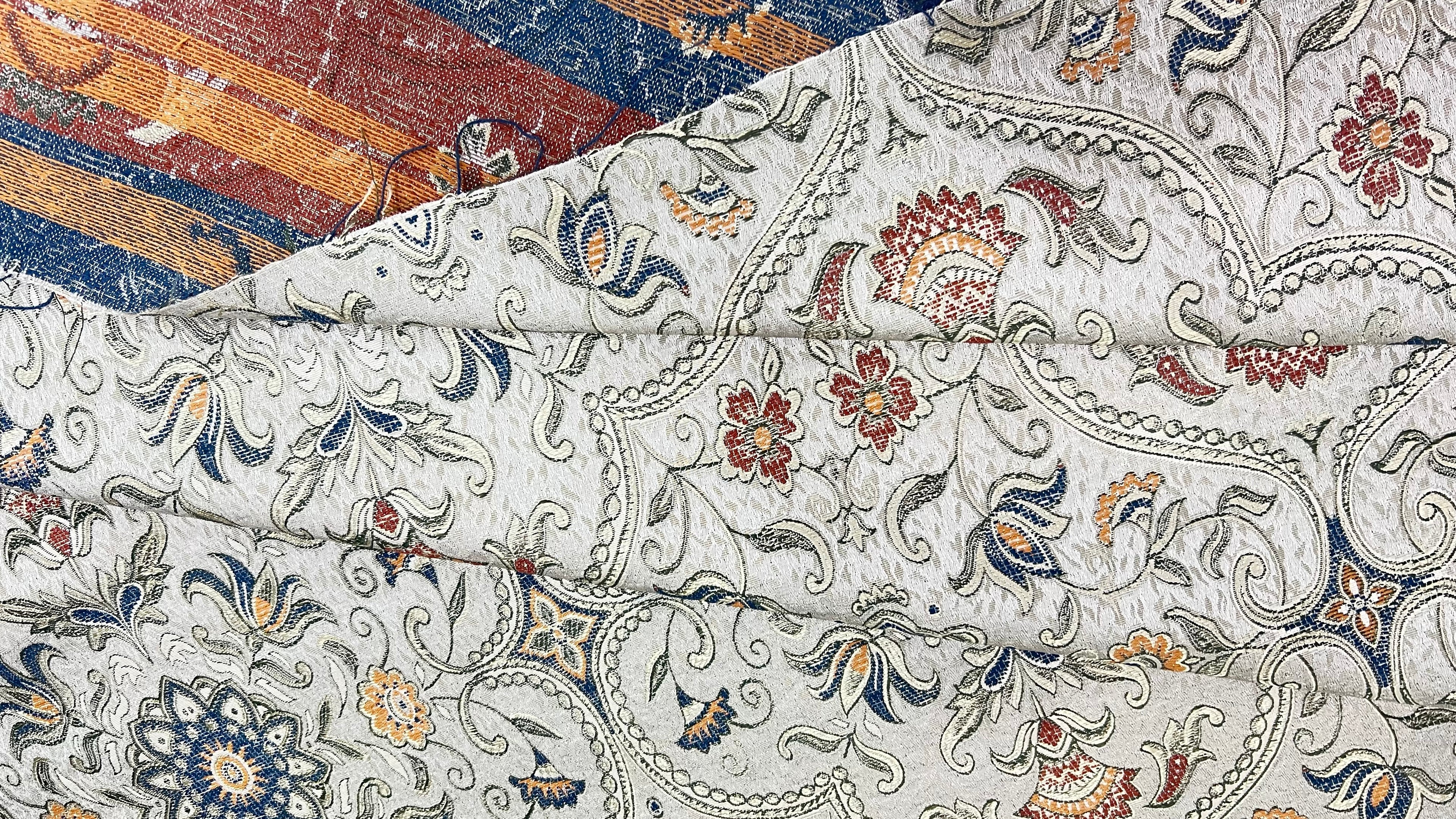 Royale Kasbah Ornate Silver with Blue Moroccan jacquard fabric for dining chair cushion craft projects