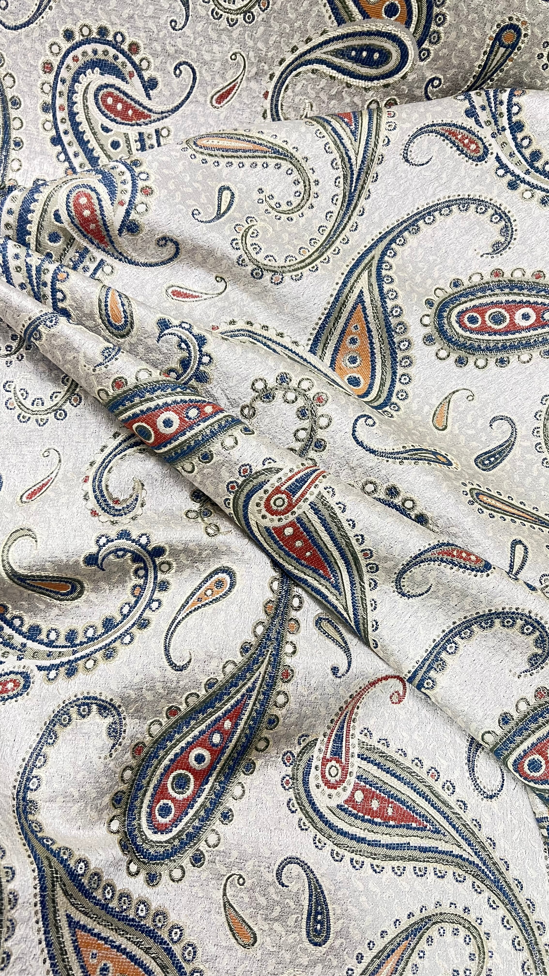 Sultana Paisley Blue Persian jacquard fabric for dining chair cushion craft retro vintage detail
