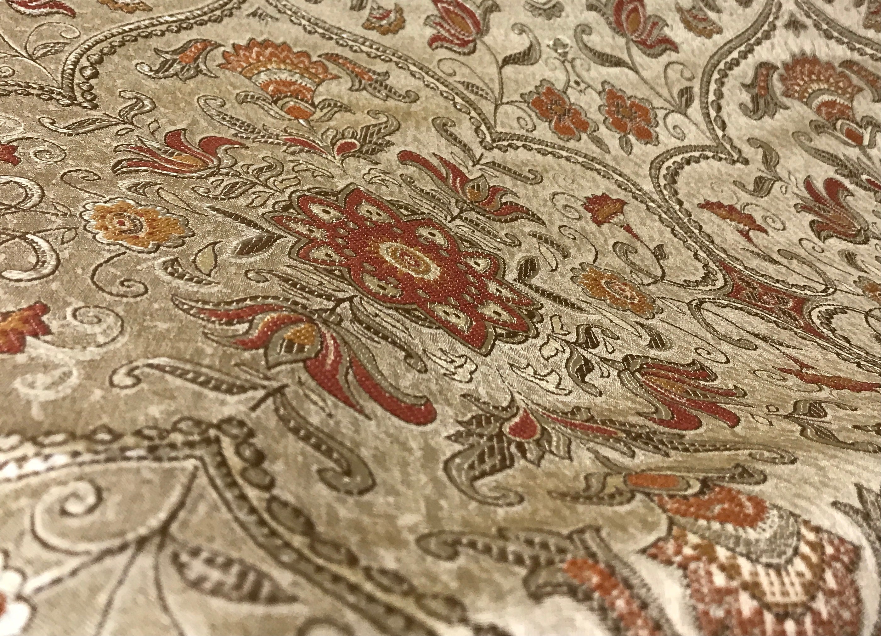 Royale Kasbah Ornate Gold with Rust Moroccan jacquard fabric for dining chair cushion craft projects