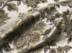 Taupe floral jacquard fabric by the yard, full pattern layout view.